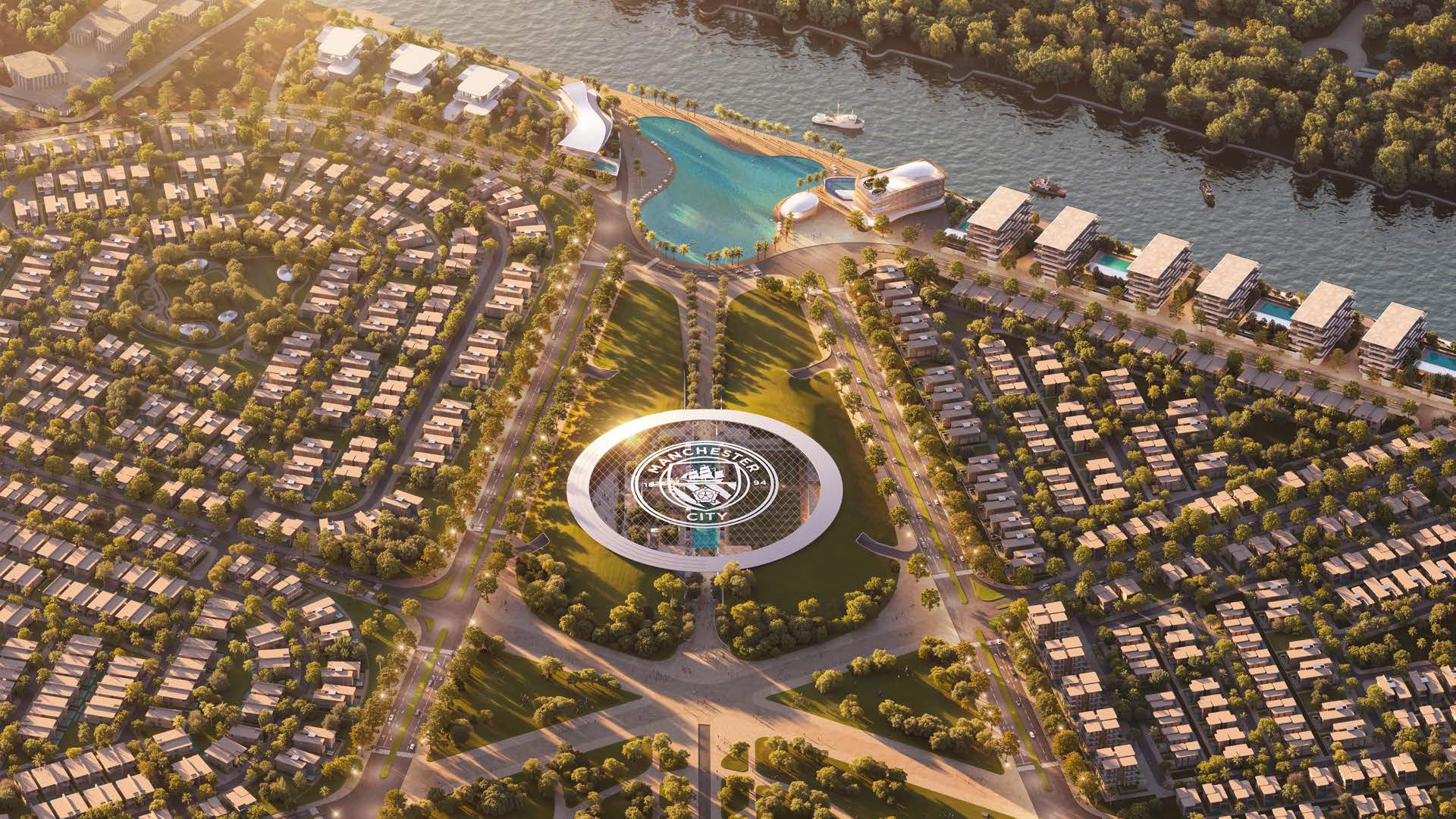 Masterplan aerial view of Manchester City Yas Residences